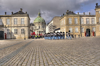 Kodaň, amalienborg, Dánsko, královský, hrad, cestovní ruch, královská stráž, změna směny, pochodovat