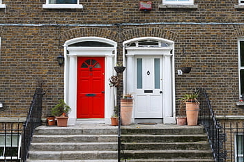 dublin, Domov, Dům, Irsko, Evropa, architektura, budova, cihly, dveře, bílý, Červené