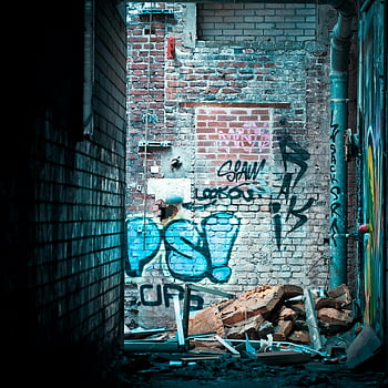graffiti, brickwall, abandoned alley, vibrant graffiti, dilapidated brick wall, urban art, street art, alleyway, decay, urban decay, graffiti art