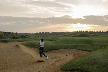 golf, sand shot, sunset, scenic golf course, golfer, landscape, skill, golf field, golf player, golf course, golfing
