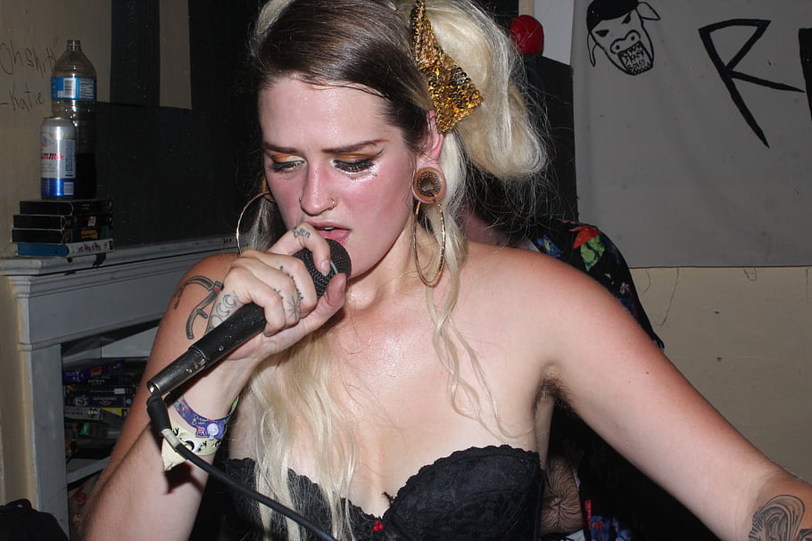singer, microphone, punk, DIY, zine, party, show, band, house show, Gold Casio, tattoo