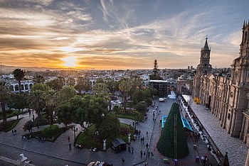 náměstí, arequipa, Peru, katedrála, budova, architektura, zvonice, zlatíčko moje, městský, den