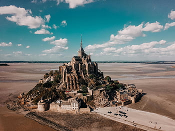 Mont Saint Michel, Normandy, France, aerial view, historic abbey, landmark, stunning view, Mont Saint-Michel Abbey, Normandy France, aerial photography, historic site