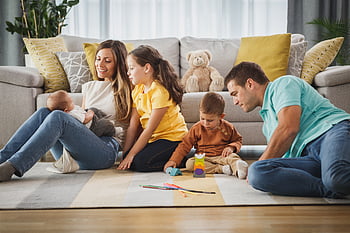 familie, sammen, glæde, barn, dreng, spil, smil, sjovt, lykkelig, hjem, pige