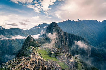 Machu Picchu, Inca Citadel, Peru, aerial view, ancient ruins, Peruvian mountains, stunning landscape, historical site, travel destination, South America, UNESCO World Heritage