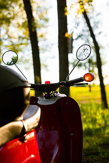 koloběžka, červený motor, motocykl, venkovní, doprava, klasický, retro, automobil, automobilového průmyslu