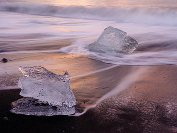 beach, ice, nature, sea, shore, Iceland, icebergs, coastal, sunset, waves, landscape