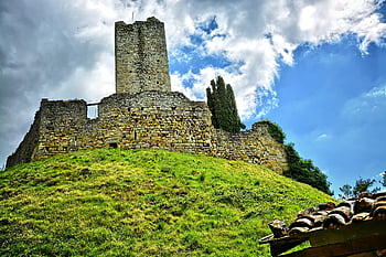 Rumunský hrad, ruiny, toskánsko, Itálie, hrad, středověký hrad, krajina, historické místo