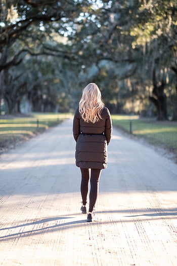 woman, walking, away, explore, wanderlust, back, hair, female, girl, adult, nature