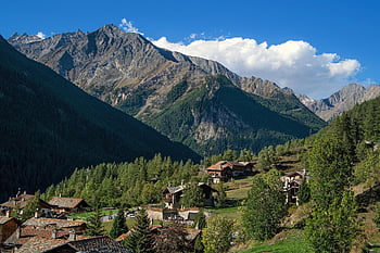 hory, alpské vesnice, domovů, alpské údolí, země, vesnice, krajina, zelená, prázdniny, letní, stromy