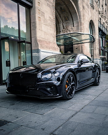 Black Bentley, luxusní auto, zaparkováno, městské ulice, elegantní, kupé, budova, moderní, panoráma města, architektura