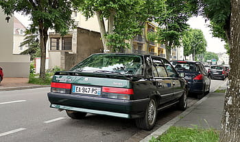 renault, 25, Baccara, auto, zaparkováno, ulice, stromy, poznávací značka, zpětný pohled, sedan, městský
