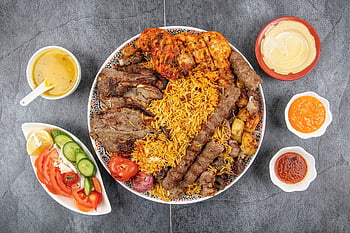 비리 야니 플래터, 양고기 양고기, 케밥, Seekh Kebab, 비르 야니, 샐러드, 플래터, 파키스탄 음식, 아시아 음식, 치킨 케밥, 양고기 케밥