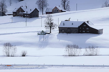 Inverno Blu, natura, splendere, la neve, cumulo di neve, villaggio, le Alpi, collinoso, alpino, Cottage, inverno