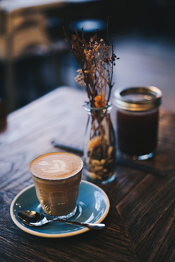 káva, napít se, kávový šálek, pohár, nápoj, šálek kávy, cappuccino, latte, latte art, stůl, kofein