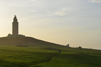 spain, tower Of Hercules, sunset, galicia, la Coruña, torre De Hercules, lighthouse, nature, grass