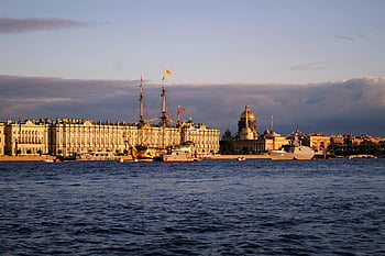 Saint Petersburg, Winter Palace, Neva River, sunset, landscape photography, Palace Embankment, Russia, beautiful view, cityscape, historic architecture, ship