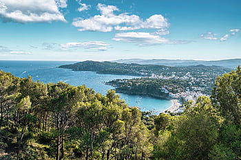 krajina, pláž, cala, vegetace, Příroda, zlatíčko moje, mraky, llafranc, costa brava, Španělsko, Dovolená