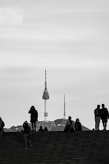 Namsan, namsan torony, ég, felhő, tájkép, Férfi, előnézet