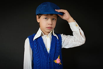 chłopak, kamizelka z dzianiny, zabytkowe, retro, niemowlę, kapelusz, koszula, ubranie, moda dziecięca, dzieciństwo, gest