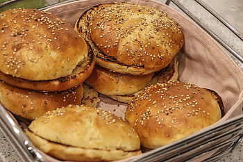 sesame, bun, burger, dough, food