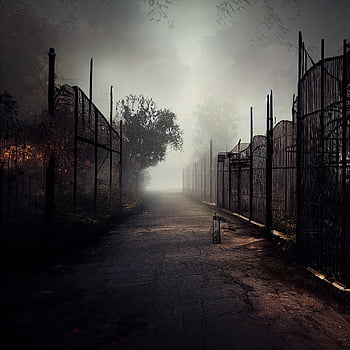 helloween, road, scary, dark, night, scenery, foggy, fog