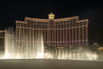 hotel bellagio, las vegas, nevada, kašna, noční obloha, svítí, Elegantní pohled, budova, fontány, noční scénu, exteriér hotelu