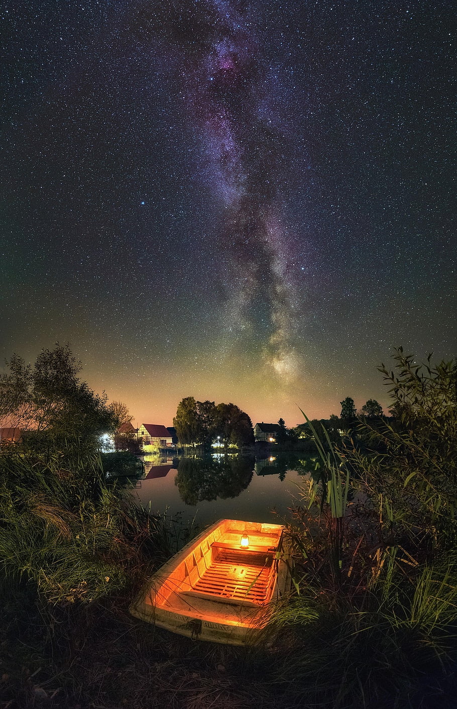 夜、 自然、 湖、 天の川、 夜空、 風景、 星