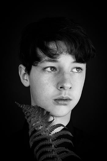 young Man, teen, portrait, boy, studio, puberty, nature, fern, black And White, branch, plant