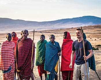Masai tribe, African landscape, sunny day, traveler, desert, group of men, traditional clothing, open landscape, cultural experience, safari, Masai Mara