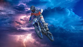 enduro, Příroda, motorka, Blesk, nebe, bouřka, cyklista, motocykl, motokros, sportovní, špinavé kolo