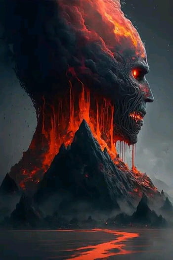 ai Generated, mountains, creature, monster, fire, flames, smoke, outdoors, nature