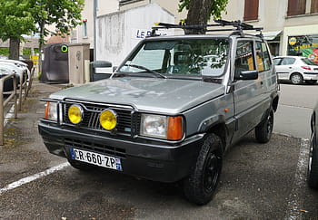 fiat, panda, 4x4, 1987, bil, fordon, chalon sur saone, årgång, av vägen, strålkastare, registreringsskylt