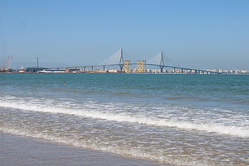 the Port Of Santa Maria, beach, levante Beach, bridge, bridge Of The Constitution, beaches, nature, horizon, port, cadiz, sea