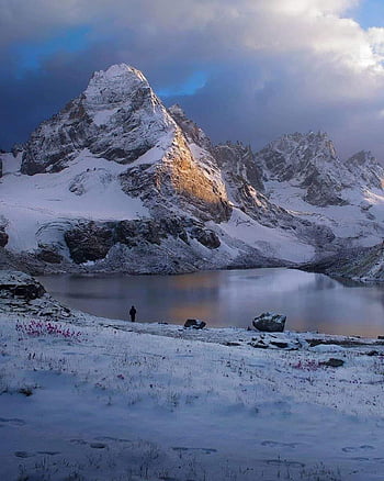 moutains, sníh hory, jezero, jinovatka, zimní, sníh, Příroda, snowscape, osoba, člověk, silueta