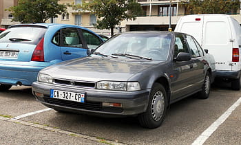 honda, overeenstemming, 1990, auto, voertuig, geparkeerd, chalon sur saone, Frankrijk, nummerplaat, zilver, sedan