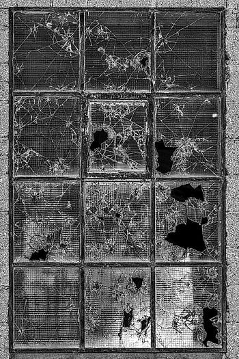 cam pencere, kırık cam, Paramparça pencere, yerlebir edilmiş, mimari, siyah ve beyaz, pencere çerçeveleri, kırık
