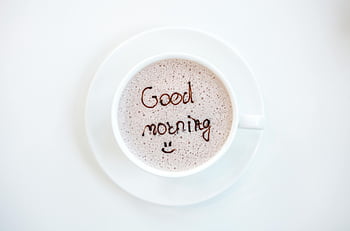 white ceramic mug, coffee, good morning, hot coffee, cheerful coffee, morning coffee, coffee cup, coffee art, coffee design, coffee message, coffee smiley