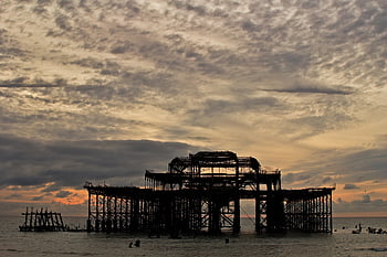 nyugati mólón, Brighton, Anglia, sussex, tenger, móló, uk, tengerparti, strand, természet, tengerpart