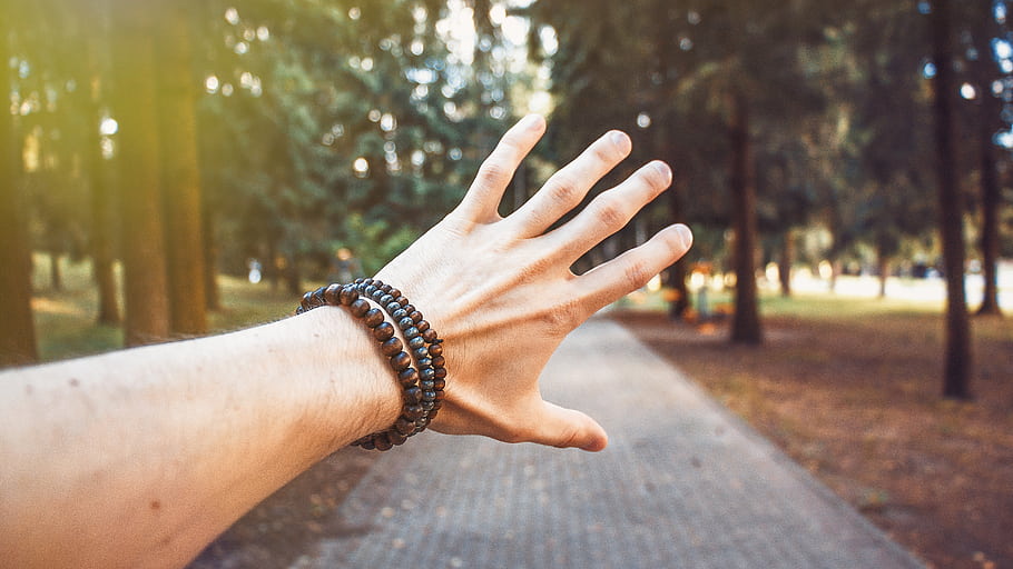 hand, bracelet, trees, forest, pavement, inspiration, motivation, high resolution, full hd, 4k, 5k