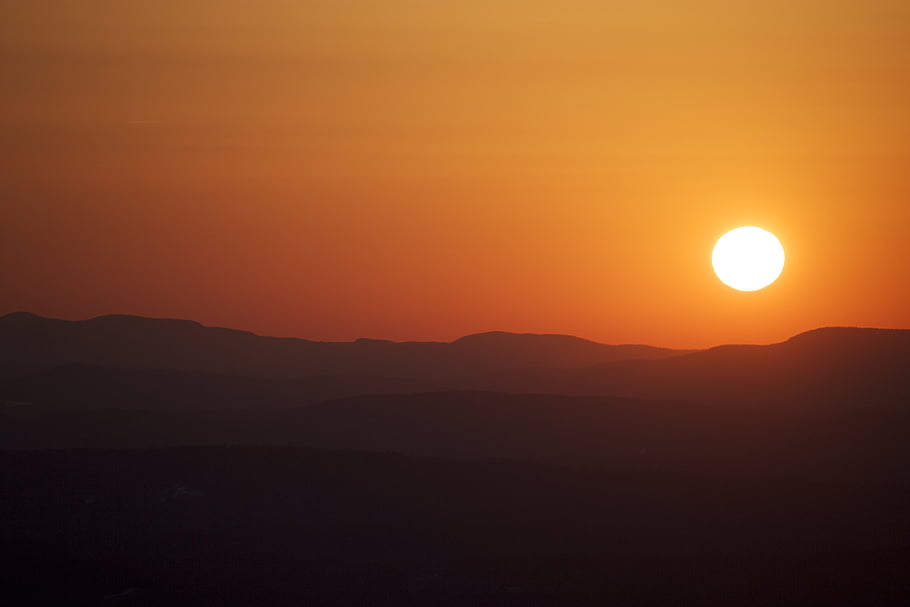teplý, západ slunce, nebe, slunce, hory, kopců, silueta, Příroda, venku, turistika, nadmořská výška