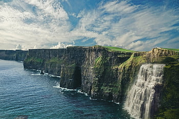 panorama, fantasia, mar, cascata, penhasco, natureza, querida, nuvens