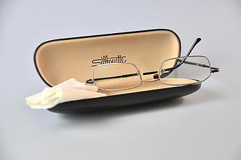Silver Framed Eyeglasses, Black Eyewear Case, Silhouette case, elegant eyeglasses, classic case, fashion-forward individuals
