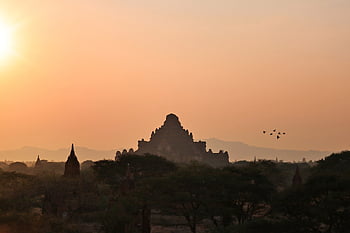 západ slunce bagan, barma, chrám, pagoda, krajina, antický, destinace, Příroda, buddhismus, dědictví, cestovat