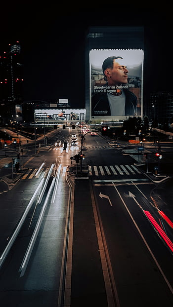 billboard, night, Milan, long exposure, traffic, illuminated, cityscape, urban, street, advertisement, lights