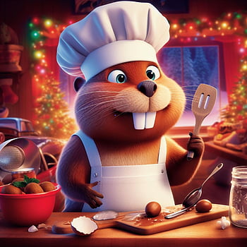 beaver, christmas, chef, kitchen, cook, cartoon, character, winter
