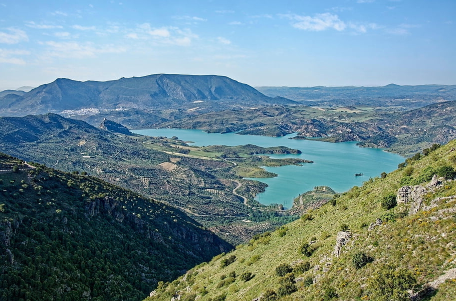Spagna, andalusia, Provincia di Cadice, natura, Palomano Puerto de Las, Reservoir Zahara-El Gastor, serbatoio, zahara de la sierra, El Gasto, acqua, paesaggio