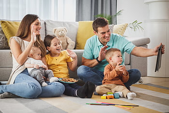 familie, sammen, glæde, barn, dreng, spil, smil, sjovt, lykkelig, hjem, pige