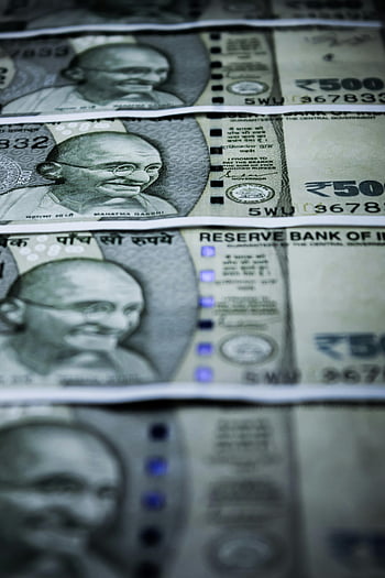 500 banconote di rupia, valuta indiana, Ritratto Gandhi, messa a fuoco selettiva, colpo del primo piano, Reserve Bank of India, soldi indiani, banconote, Note sulle valute, rupie indiane, Close-up di denaro