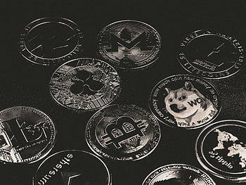 암호 해독 동전, 비트 코인, 에테르, 도그 코인, litecoin, 리플, 은화, 검은 배경, 디지털 통화, 암호화 컬렉션, 물리적 동전